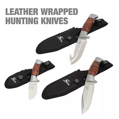 Mossy Oak 3-Pack Hunting Knives Leather Wrapped • $28.11