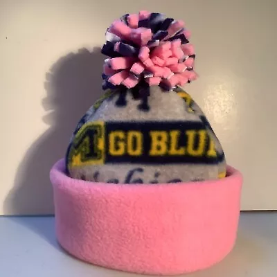 Michigan Wolverines BABY HAT HANDCRAFTED Newborn BEANIE CAP FLEECE Girl Pink • $20