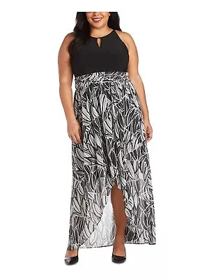 R&M RICHARDS Womens Black Printed Sleeveless Keyhole Maxi Hi-Lo Dress 18W • $10.99