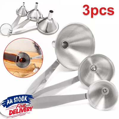 $11.89 • Buy 3Pcs Stainless Steel Funnel Kitchen Funnel Set Hopper Filter Liquid Kitchen Tool