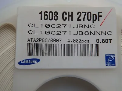 25 X Samsung CL10C271JB8NNNC 270PF 5% 50V 0603 Ceramic Chip Capacitor Reel 4k • £2.28