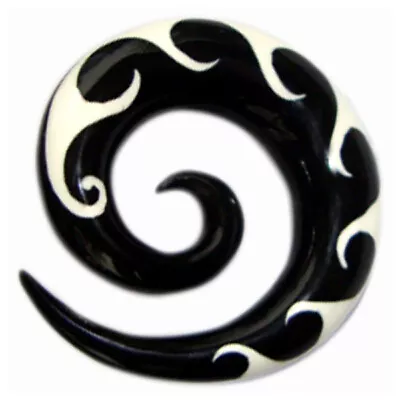 Spiral Tribal Ear Gauge Organic Pair Buffalo Carved Horn/Bone Inlay Stretcher • $22