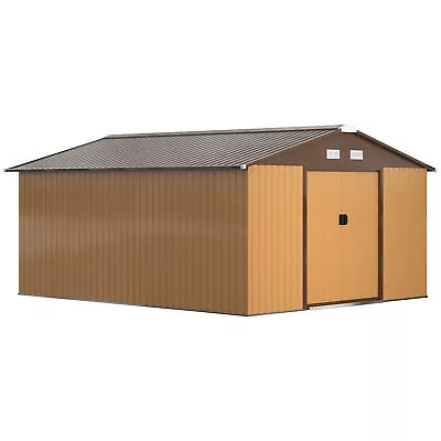 Outsunny 13 X 11ft Garden Shed Storage With Foundation Kit And Vents Yellow • £529.99