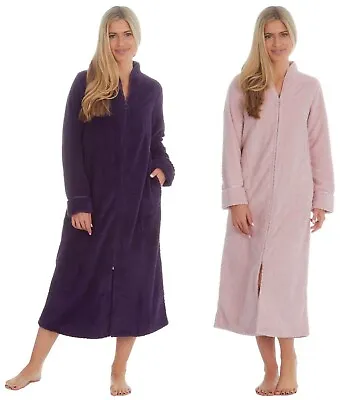 NEW Ladies Warm Fleece Soft Feel Embossed Zip Dressing Gown Jacket GIFT PRESENT • £11.99