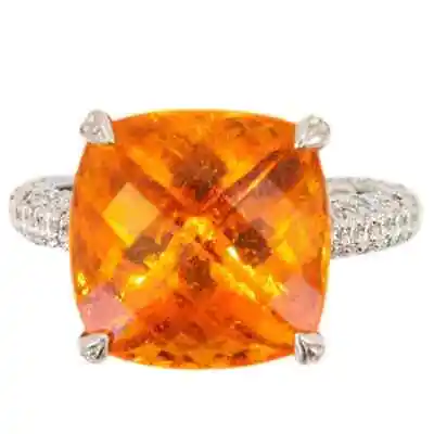 Faceted Cushion Cut Deep Orange 10.2CT Mandarin Garnet & White CZ Solitaire Ring • $145