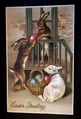 ~Humanized Bunny Rabbits With Lamb~ Antique Anthropomorphic Easter Postcard~h351 • $16.95