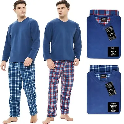 Mens Pyjamas Fleece Set Suit Full Length Long Sleeve Loungewear Nightwear Pjs • £16.99