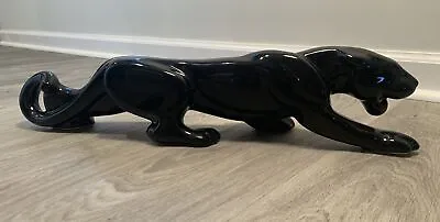 Vintage Stalking Black Panther Ceramic Mid Century Modern Pottery 23-3/4  • $150