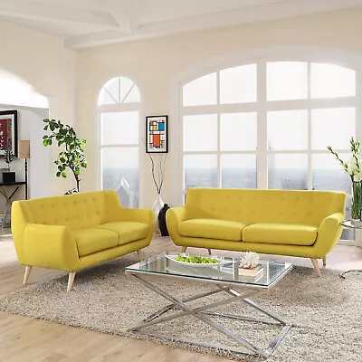 Modway Remark Mid-Century Modern Upholstered Fabric Sofa And Loveseat In Sunny • $1267.82