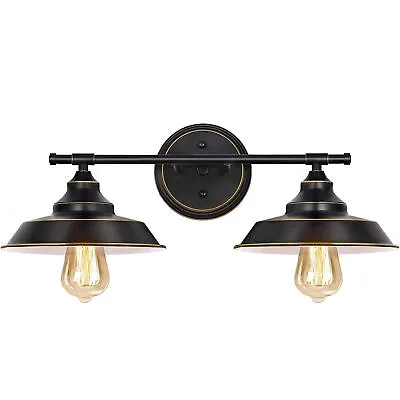 2-Light Wall Sconce-Bathroom Vanity Wall Light Fixtures With Black Metal Shade • $19.39