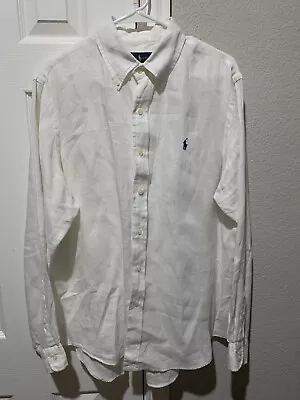 Polo Ralph Lauren Mens Sz L 100% Linen White Button Down Long Sleeve Shirt • $26.90