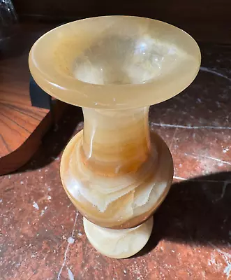 Vintage Carved Vase 6  Alabaster Onyx Marble Yellow White Agate Stone Vase • $19.99