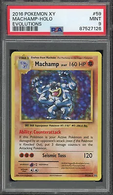 PSA 9 MINT Machamp 59/108 XY EVOLUTIONS RARE HOLO Pokemon Card INV212 • £0.99