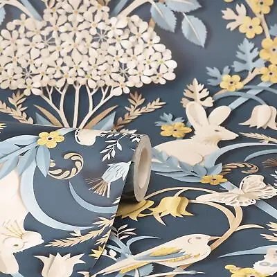 Fine Decor Dimensions Woodland Animals Flowers Wallpaper 3D Effect Damask Colors • £2.99