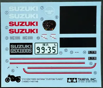 Tamiya Decals 1/12 SUZUKI GSX1100S KATANA CUSTOM TUNED.Item14065 From Japan • £9.20
