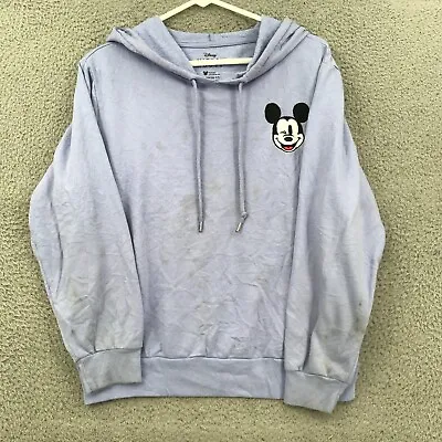 Disney Sweater Womens XL Blue Mickey Mouse Graphic Pullover Hoodie 28708 FLAW* • $1.60