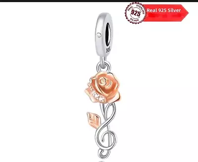 NEW S925 Silver ROSE Gold MUSICAL NOTE Music Lover Bracelet Dangle Charm • $15