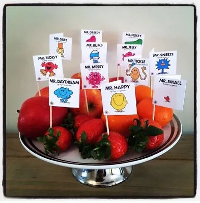 12 MR MEN BOOK COVER CUP CAKE FLAG Birthday Party Baby Shower Topper • £3.75