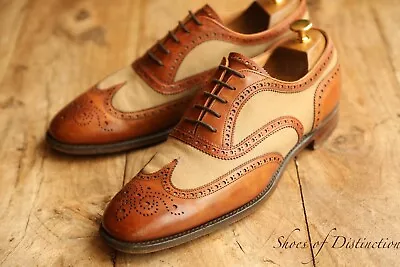 Joseph Cheaney Tan Leather Canvas Oxford Brogue Shoes UK 9.5 F US 10.5 EU 43.5 • £129