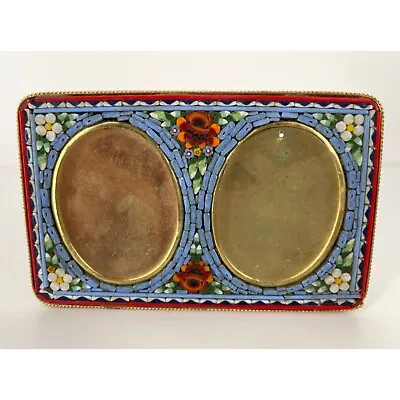 Vintage Italian Micro Mosaic Flowers Double Oval Picture Frame • $124