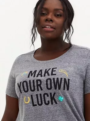 Torrid 0 Slim Fit Gray Make Your Own Luck Tribland Jersey Heather Gray Shirt • $14.99