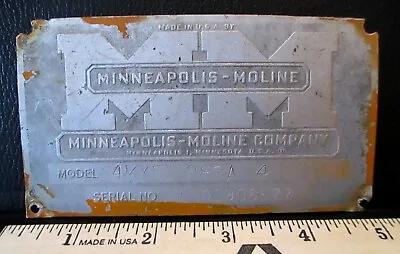 MM Minneapolis Moline Serial Number Plate ID Tag Sign Emblem Implement Tractor • $32.49