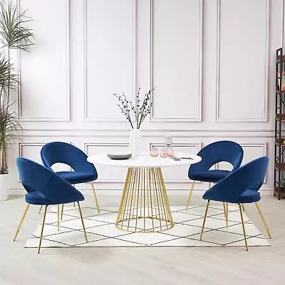 Marble Effect Dining Table 4 Seaters With Blue Velvet Dining Chairs Dining Set  • £199.99