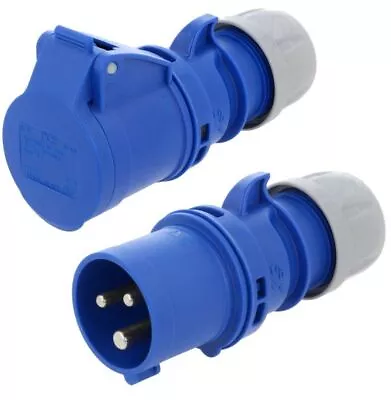 Mains Plug 240V 16A Blue 3 Pin Electric Hook Up Caravan Connector Set Tool UK • £7.88