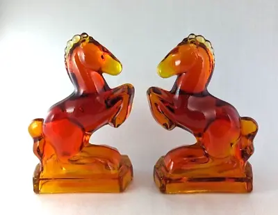 LE Smith Vintage Red Amberina Glass Rearing Horse Bookends Pair MCM • $75