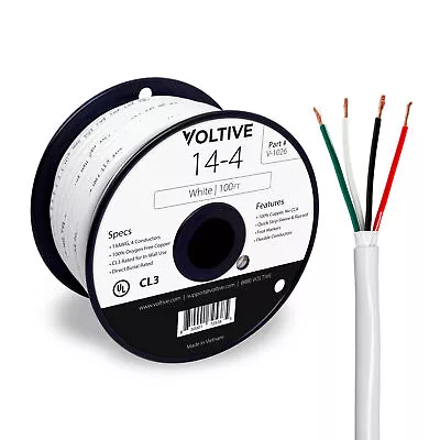 Voltive 14/4 Speaker Wire - CL3 - In-Wall/Direct Burial - OFC - 100ft - White • $84.99