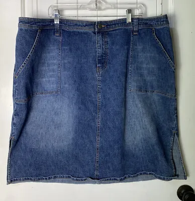 Lane Bryant Venezia Vintage Denim Jean Skirt Side Slits Knee Length Plus Size 26 • $19.80