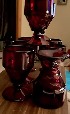 Vintage Paden City Ruby Red Glassware Georgian Honey Comb Footed 8 Set 7oz • $42