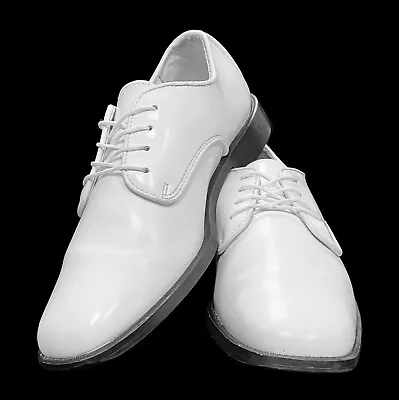 $19.95 • Buy Boys Size 3 White Tuxedo Dress Shoes Faux Patent Leather Wedding Ring Bearer