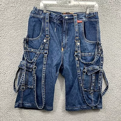 Vintage TRIPP NYC Shorts Mens 34 Blue Denim Cargo Suspender Studded Goth Bondage • $123.78