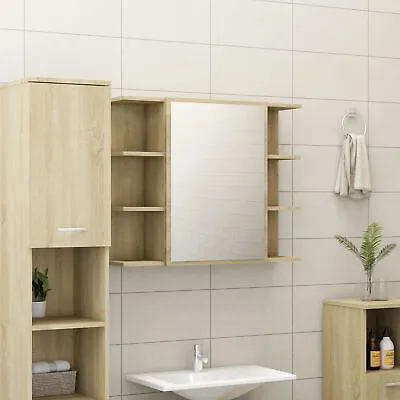 Bathroom Mirror Cabinet Sonoma Oak 80x20.5x64  Chipboard Q5R0 • £91.99