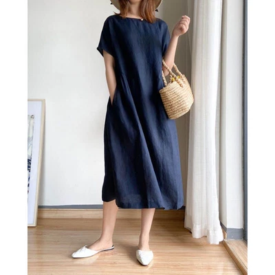 $0.99 • Buy Cotton Loose And Thin Dress Women's Summer 2020 New Large Size Medium Length