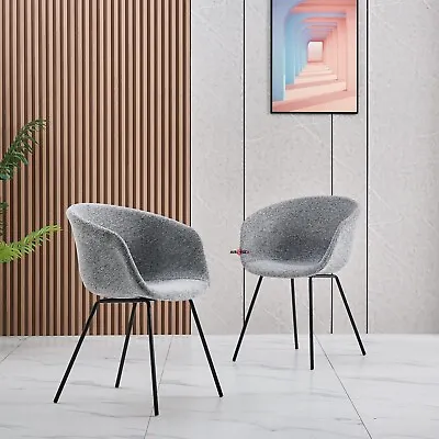 $169.99 • Buy 2x Dining Chairs Light Grey Fabric Armchair Padded Seat Metal Legs Dining Room