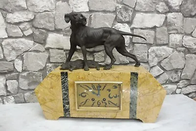 Beautiful Antique Art Deco Clock Mantel Clock Marble Hunting Dog With Prey • £542.89