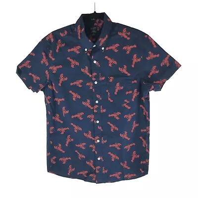 J.Crew Mens Short Sleeve Slim Flex Casual Button Up Shirt Lobster Navy Red M • $24.99