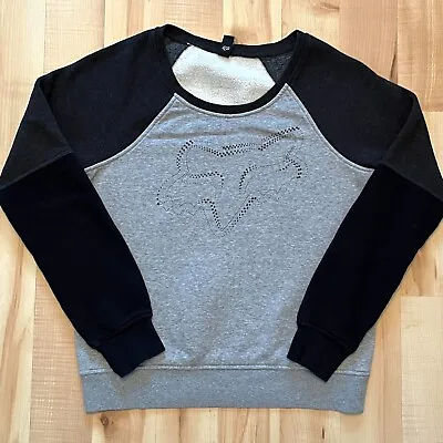 Womens FOX RACING Pullover Hoodie Sz Medium Raglan Black Gray Sweatshirt • $16.70