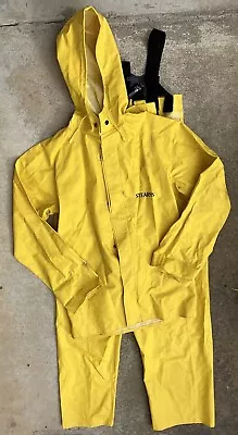 Yellow PVC Rain Suit Hooded Jacket Pants Mens Size S Waterproof Stearns Logo • $40