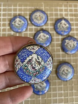 Vintage Rare Mina Kari Persian Enamel Pendant Charm Necklace Bird Design • $18