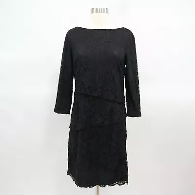 $39.92 • Buy J. McLaughlin Sheath Dress Womens 4 Black Lace Tiered LBD 3/4 Sleeves