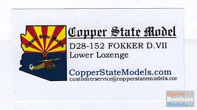 CSMD28-152 1:28 Copper State Models Decal - Fokker D.VII Lower Lozenge • $22.59