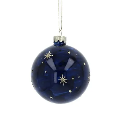 £3.99 • Buy Gisela Graham Dark Blue Marbled Glass Christmas Bauble