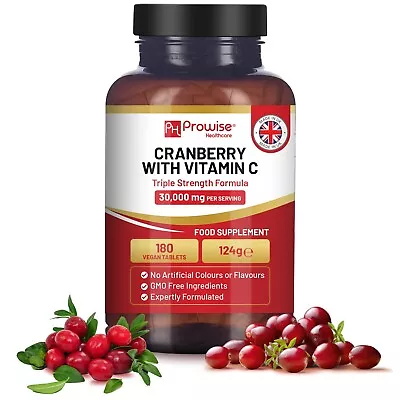 Triple Strength Cranberry Tablets 30000mg Added With Vitamin C By Prowise • £10.60