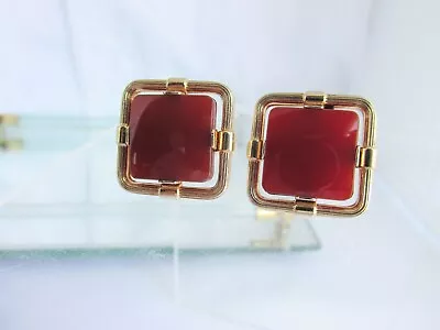 Vintage SWANK Square Carnelian Cufflinks Gold Plate Frame Signed Excel Cond • $19.99