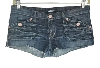 Rock Republic Blue Denim Short Jean Mid Rise Women Size 32 Cut Out Ham  • $12.79