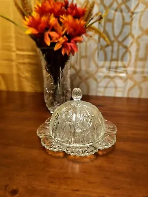 HIGBEE EAPG 2-pc Antique Round Dome Butter Dish In Delta Thistle Pattern • $30