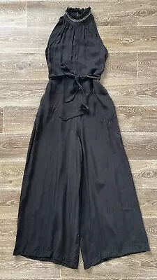 Decjuba Cupro Jumpsuit Sleeveless Black Wide Leg Sz 8 • $45